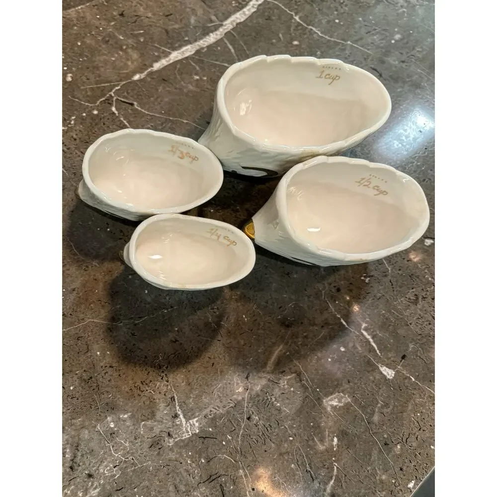 Anthropologie Hedgehog Nesting Measuring Cups - Set of 4 - White Ceramic & Gold